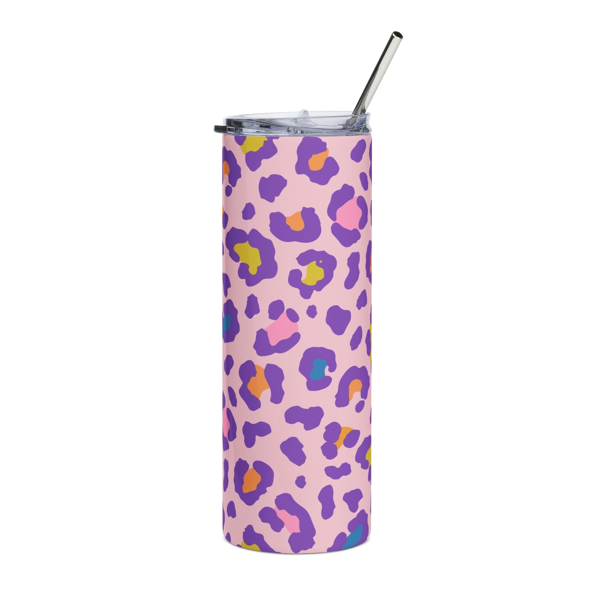 20oz Stainless Steel Tumbler — Pink Colorful Leopard Print Travel Cup