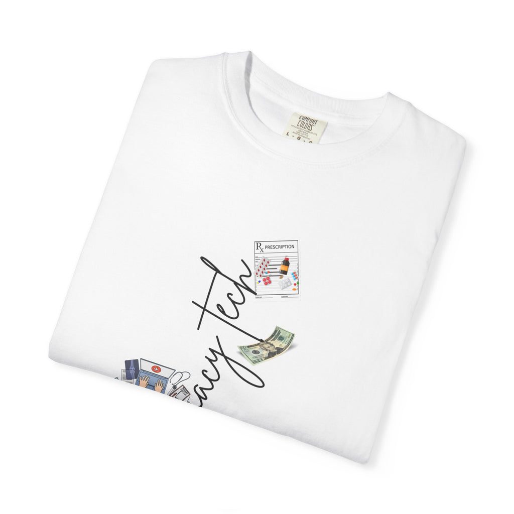 Pharmacy Tech Graphic T-Shirt — 'Pharmacy Tech' Script with Pills & Tools