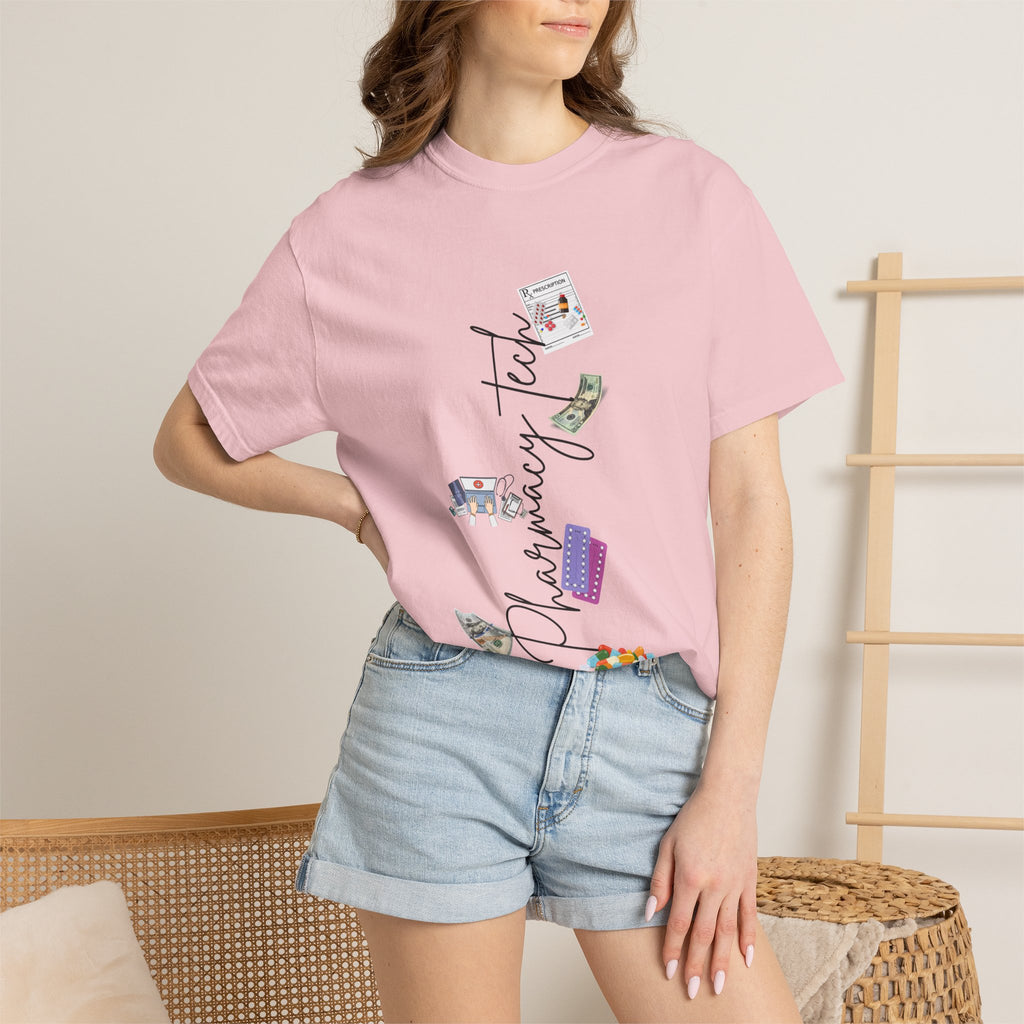 Pharmacy Tech Graphic T-Shirt — 'Pharmacy Tech' Script with Pills & Tools