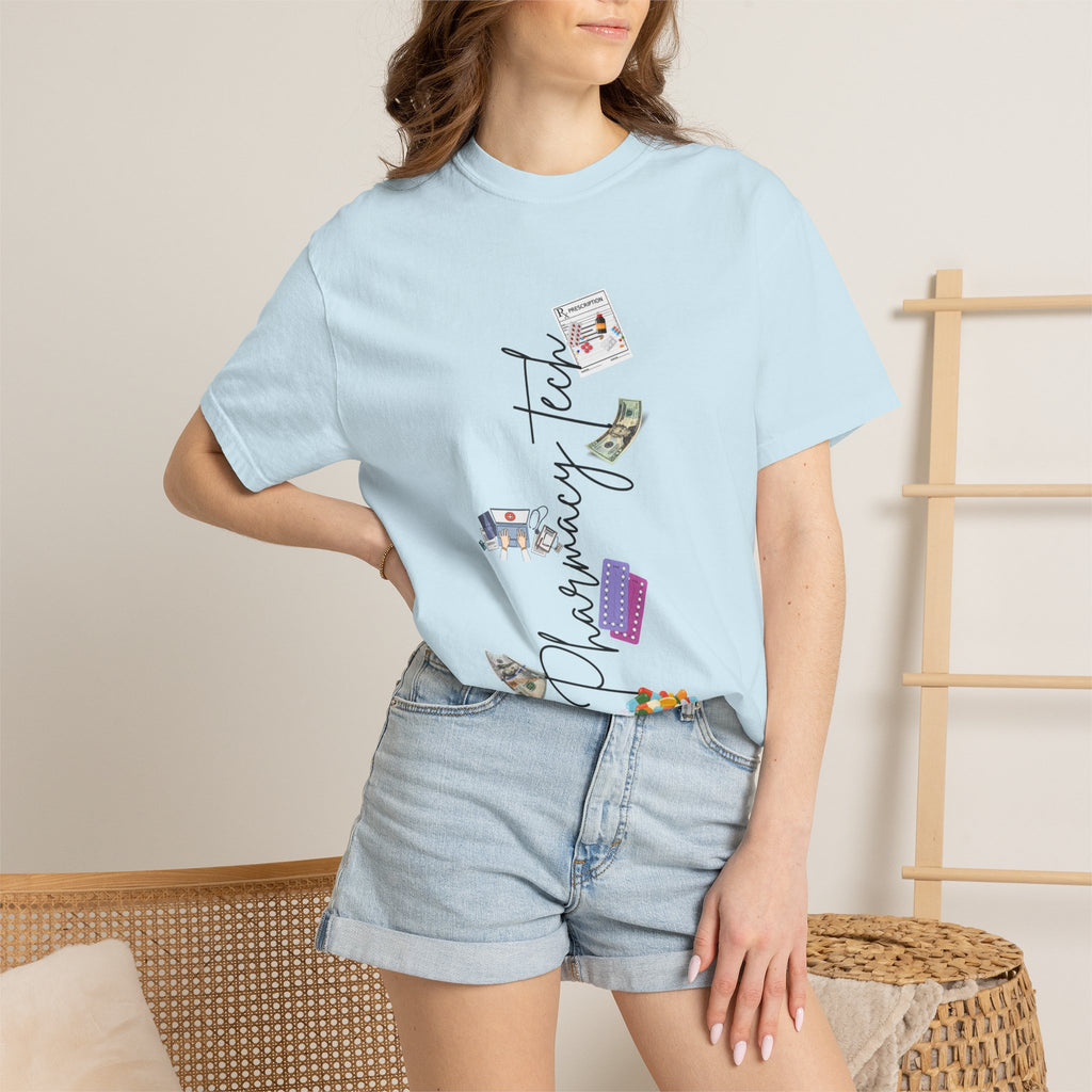 Pharmacy Tech Graphic T-Shirt — 'Pharmacy Tech' Script with Pills & Tools